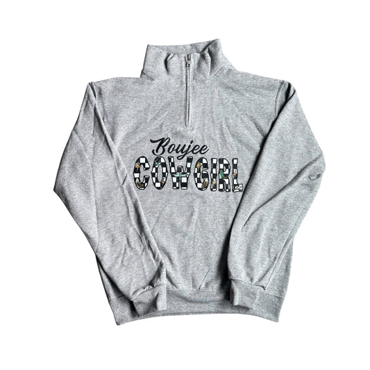 Boujee Cowgirl Grey 1/4 Zip Sweater