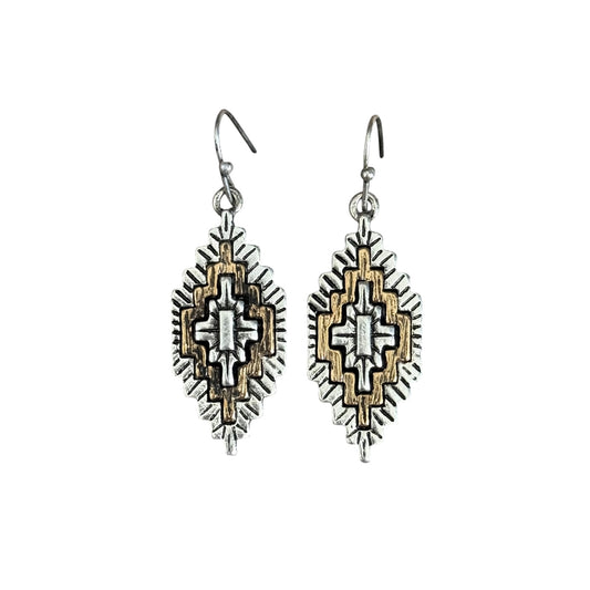 Silver & Gold Aztec Earrings