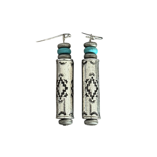Turquoise Silver Navajo Bar Earrings