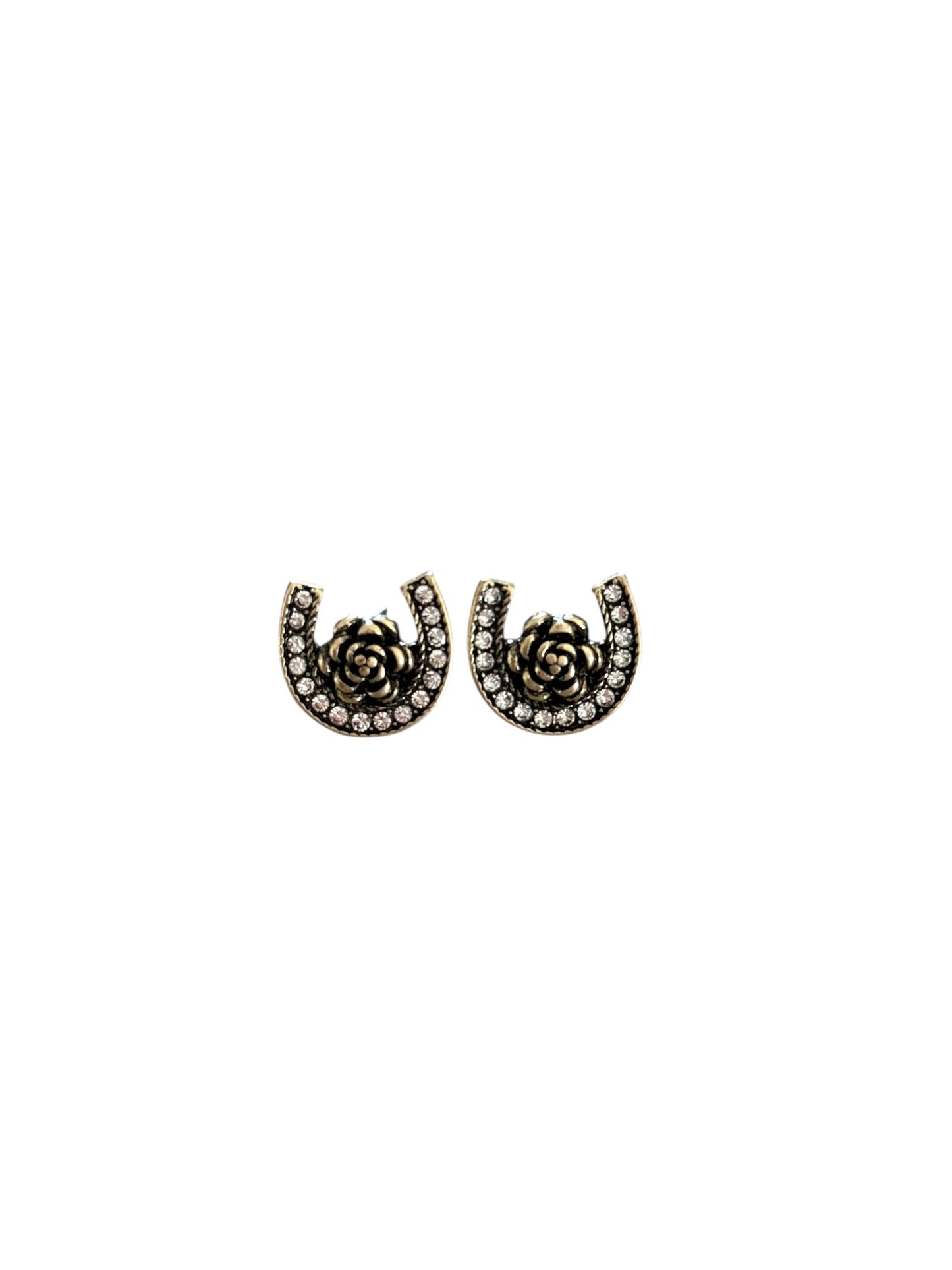 Gold Horseshoe Rose Earrings