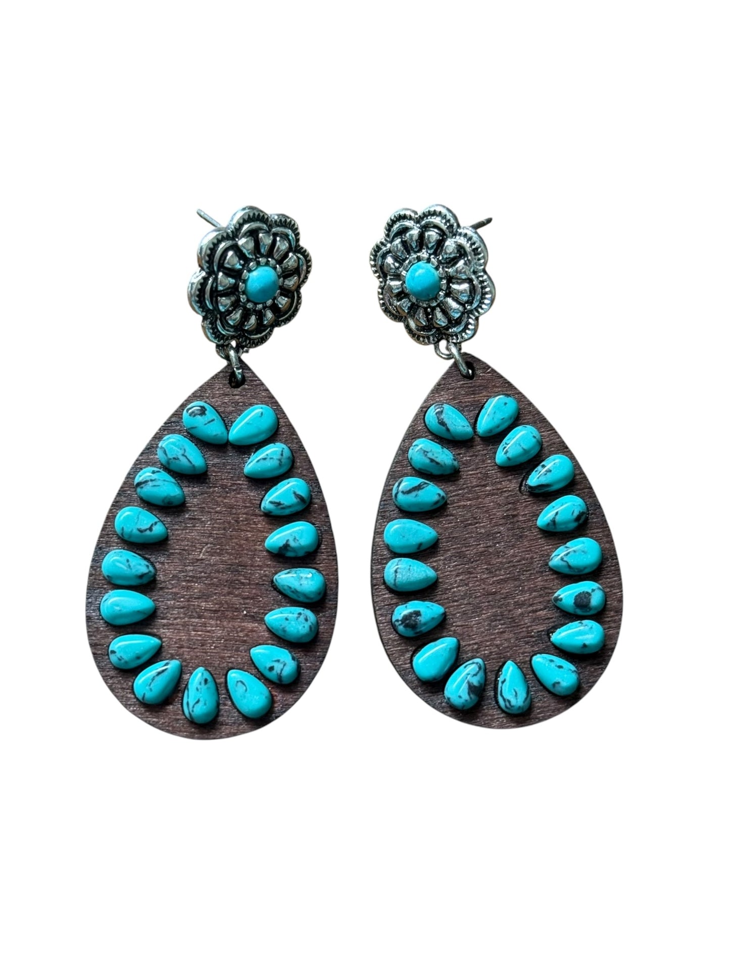Turquoise Wooden Teardrop Earrings