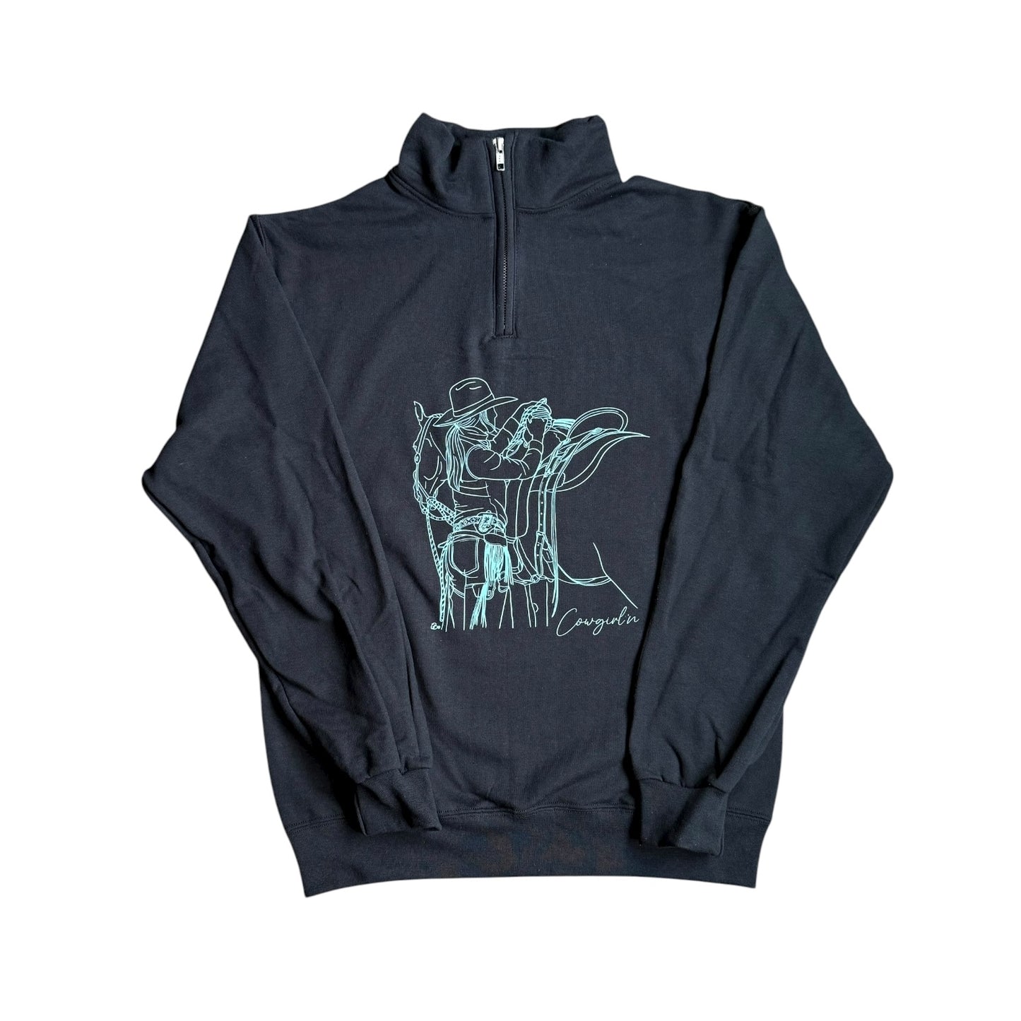 Cowgirl’n Black & Turquoise 1/4 Zip Sweater
