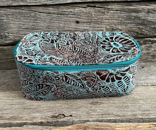 Turquoise Leather Makeup Case