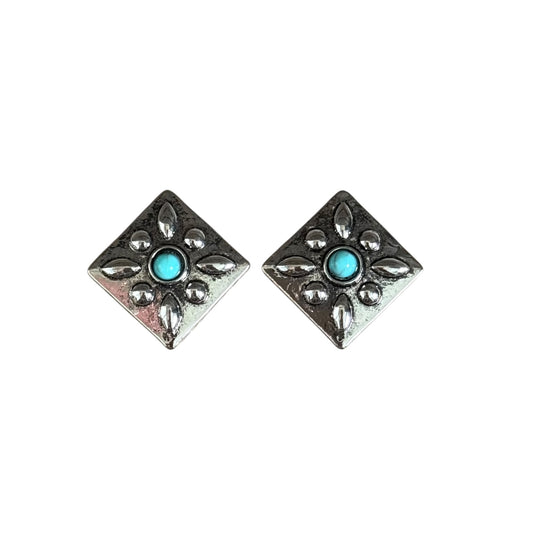 Silver Turquoise Diamond Concho Earrings