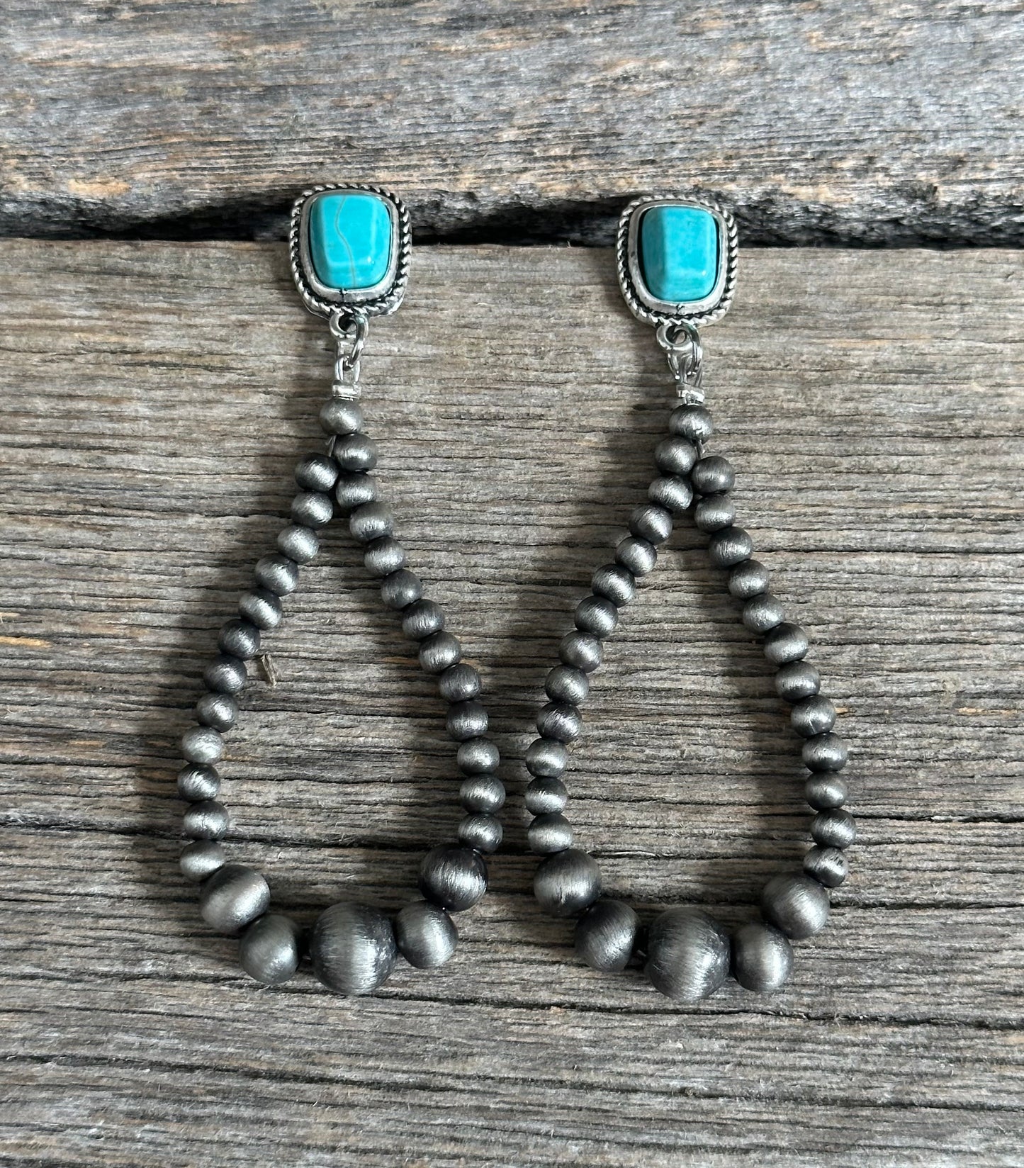 Turquoise Stone Gunmetal Navajo Pearl Earrings