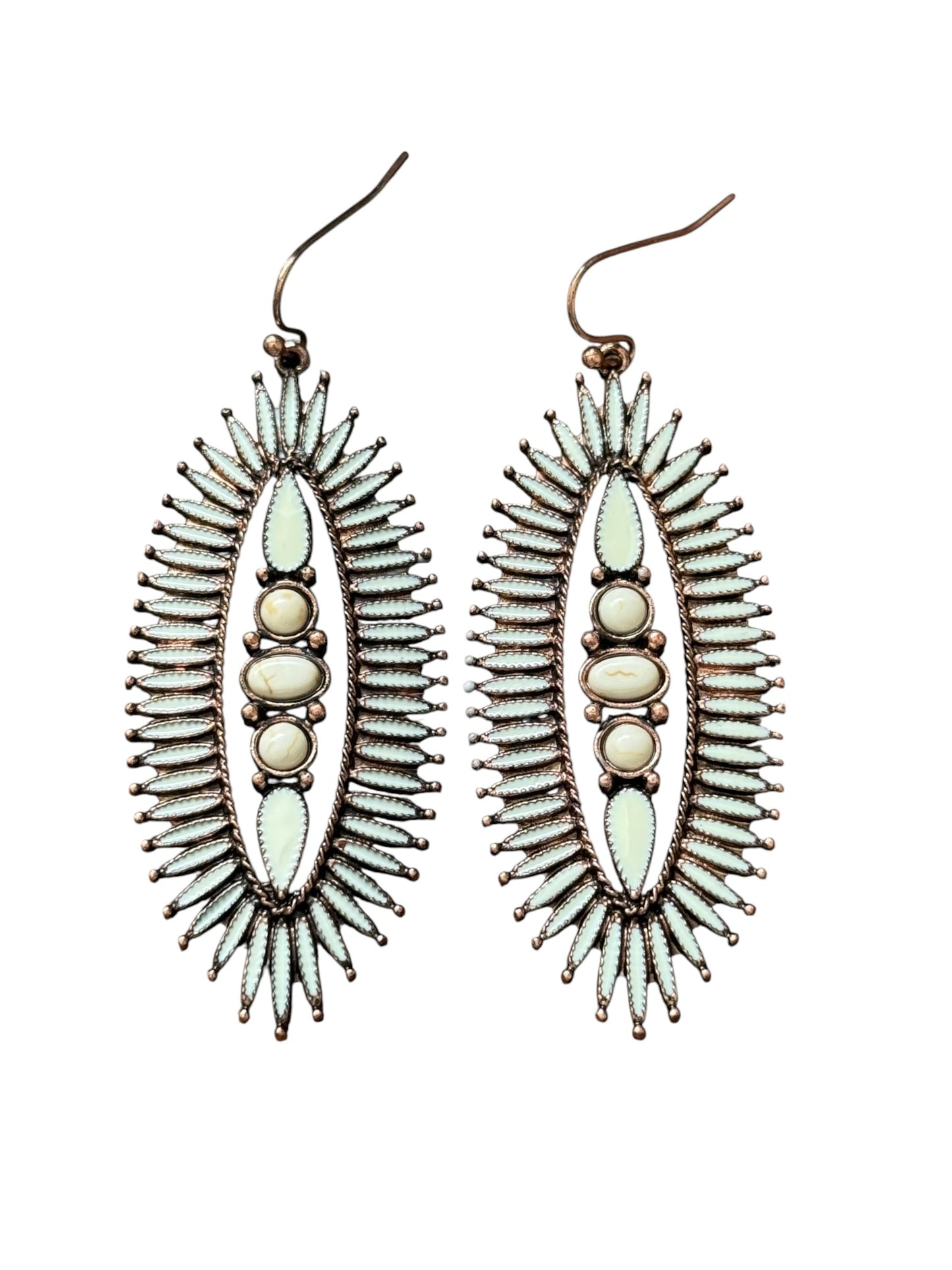 Copper Natural Cluster Long Oval Earrings