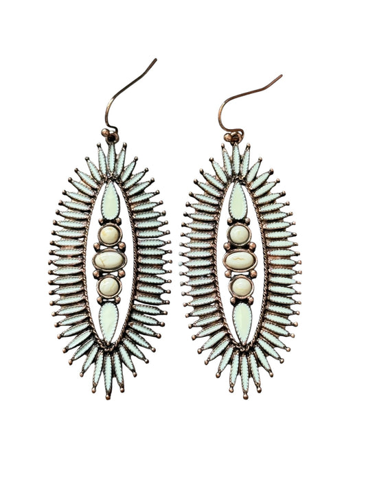 Copper Natural Cluster Long Oval Earrings