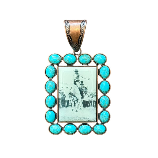 Vintage Bull Rider Rectangle Pendant