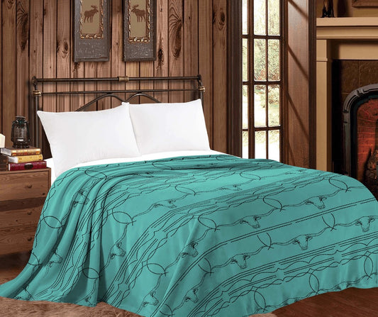 Longhorn Turquoise Throw Blanket (two sizes)