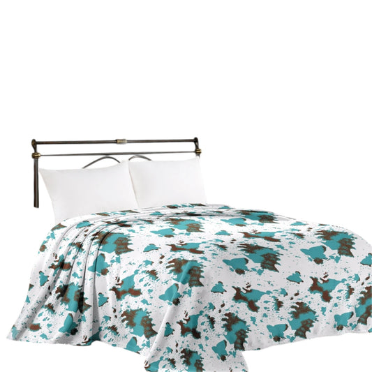 Turquoise & Brown Cow Print King Blanket