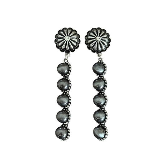 Gunmetal Navajo Pearl Concho Bar Earrings