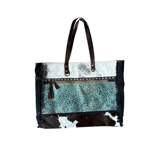 Turquoise Cowhide Weekender Bag