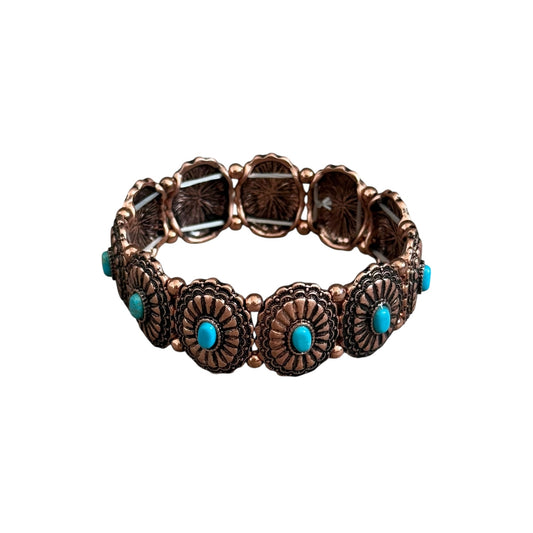 Copper Turquoise Concho Stretch Bracelet