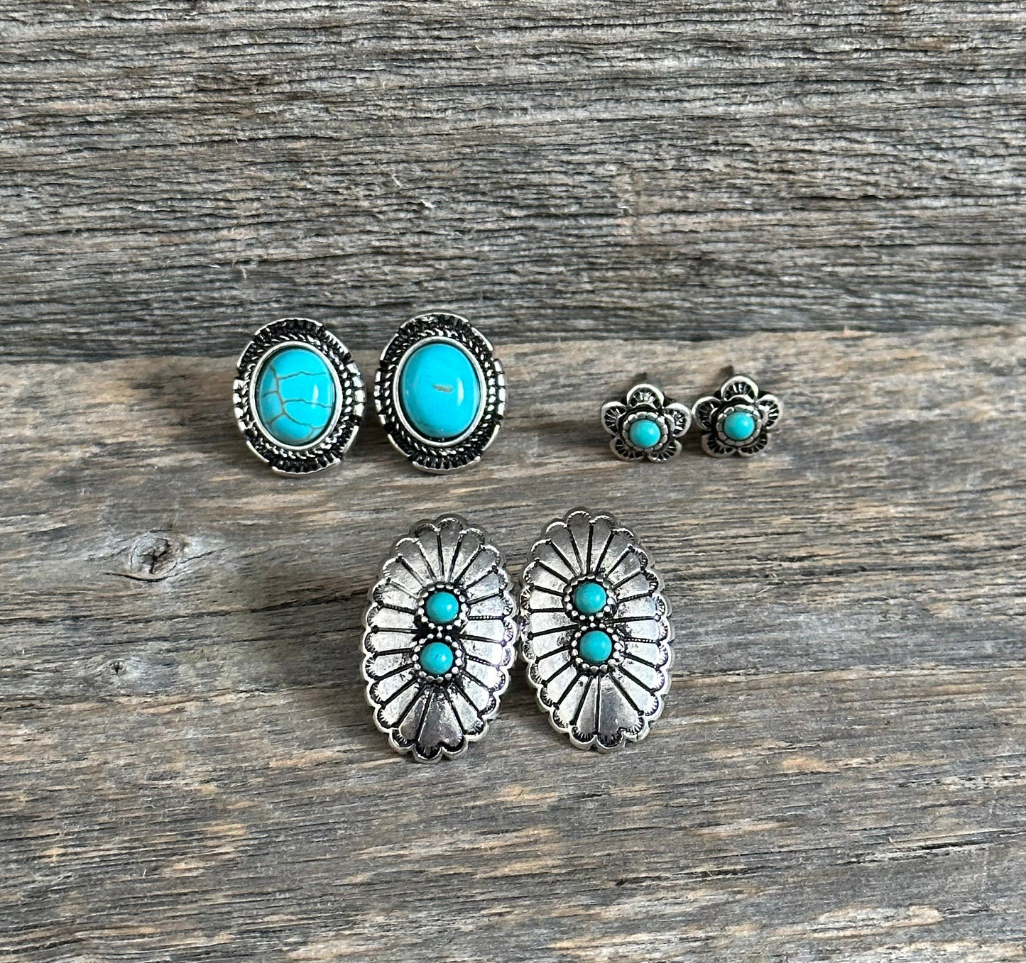 Turquoise Oval Concho 3 Pack Earrings