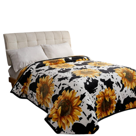 Sunflower Cow Print King Blanket