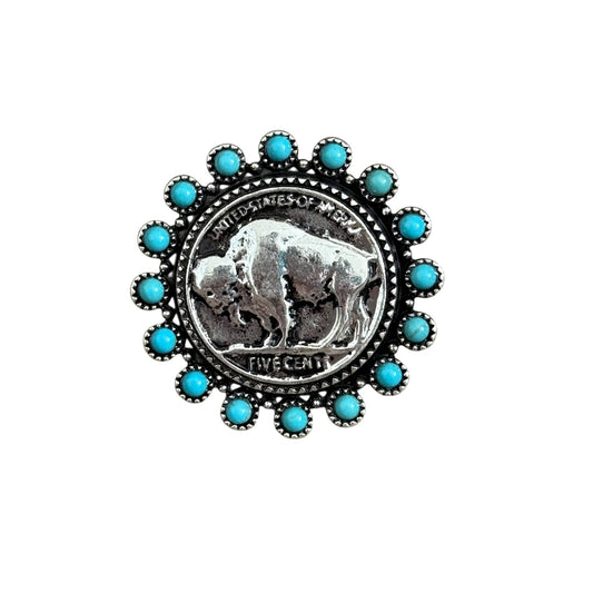 Turquoise Buffalo Coin Cuff Ring