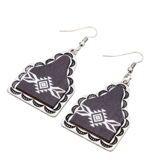 Black Aztec Tag Earrings