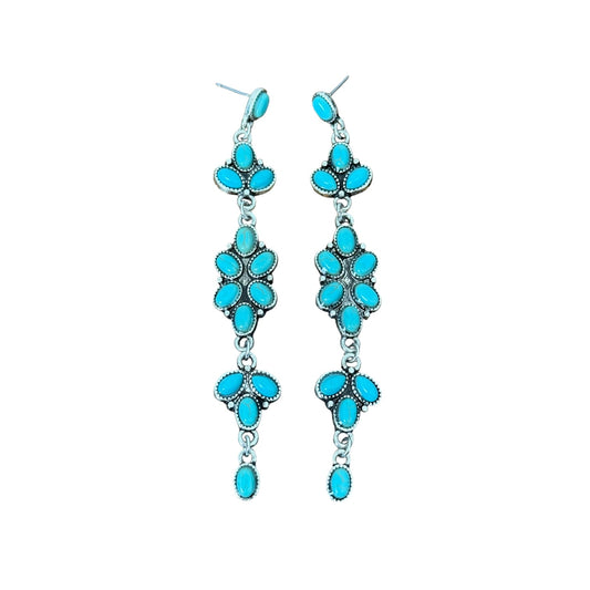 Turquoise Long Cluster Earrings