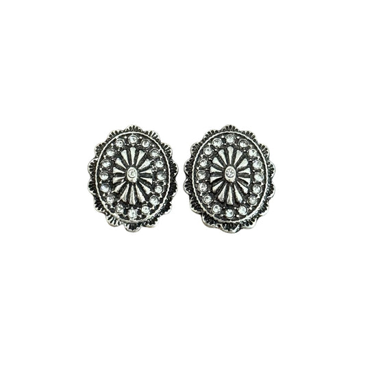 Silver Crystal Concho Earrings