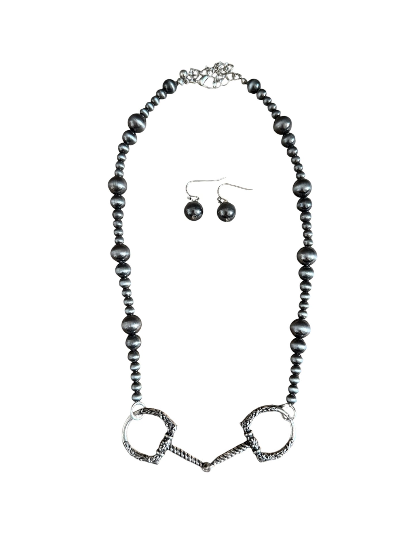 Gunmetal Navajo Pearl Snaffle Bit Necklace Set