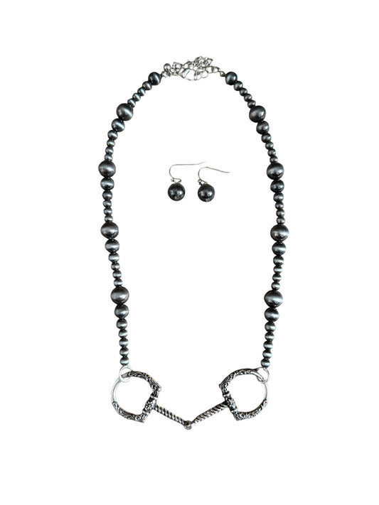 Gunmetal Navajo Pearl Snaffle Bit Necklace Set
