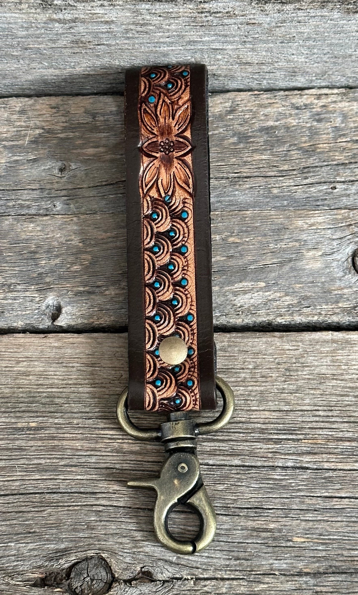 Turquoise Dot Tooled Keychain