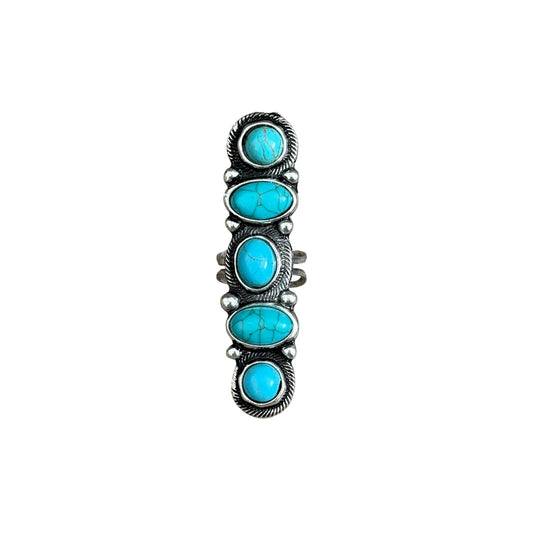 Turquoise 5 Stone Long Cuff Ring