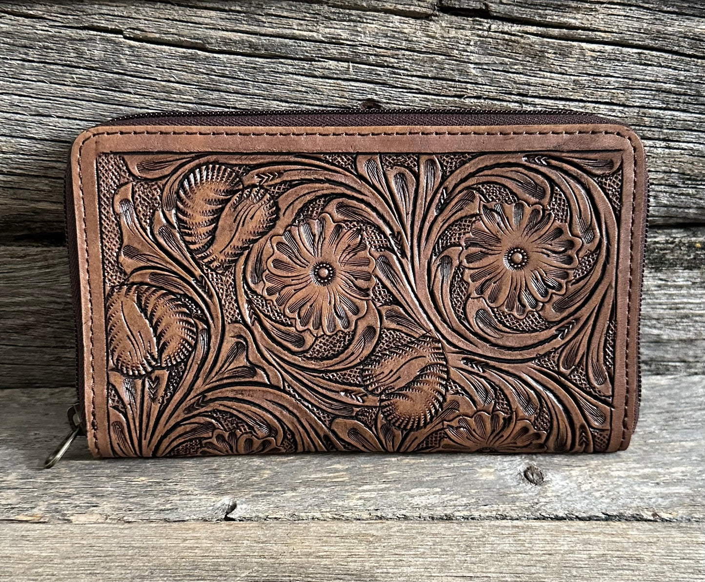 Tooled Floral Leather Wallet