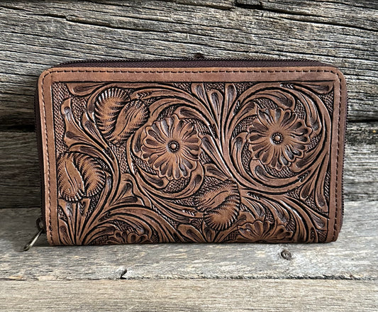 Tooled Floral Leather Wallet