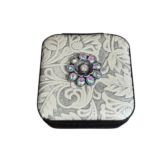 Black White Floral Concho Jewelry Box