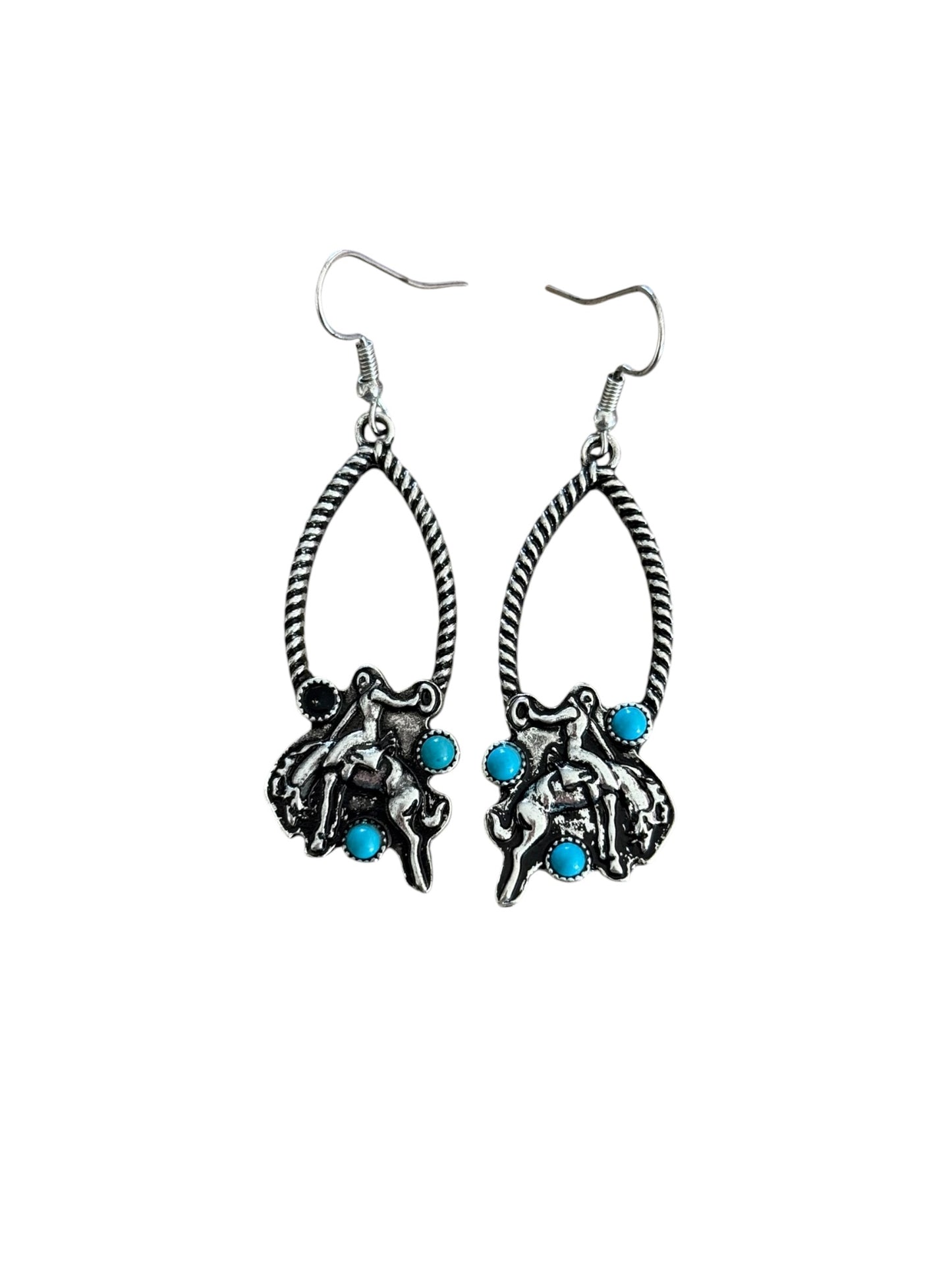 Turquoise Bronc Drop Oval Earrings
