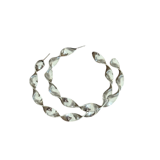 Twisted Silver Large Hoop Earrings