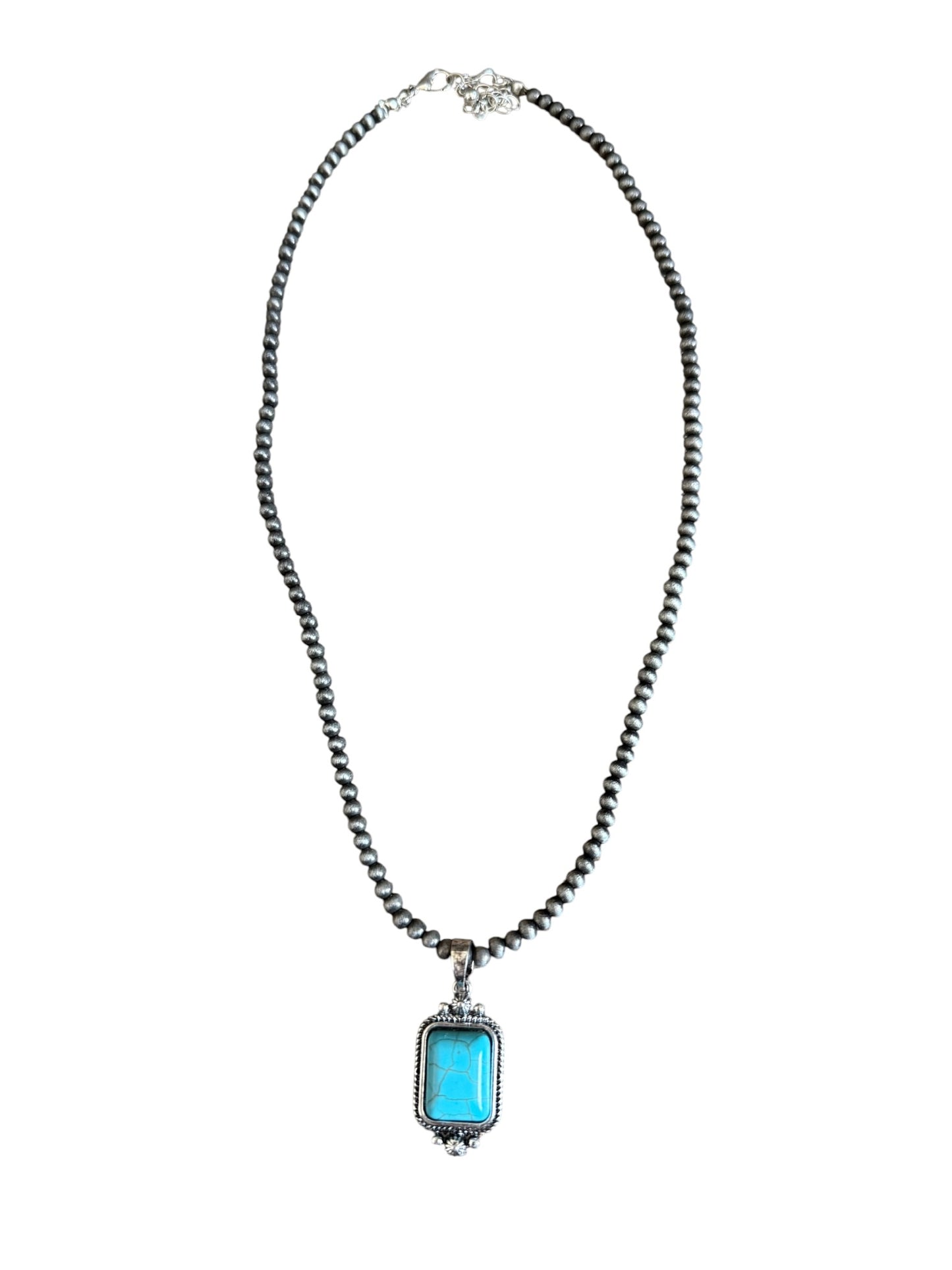 Gunmetal Navajo Pearl Turquoise Pendant Necklace