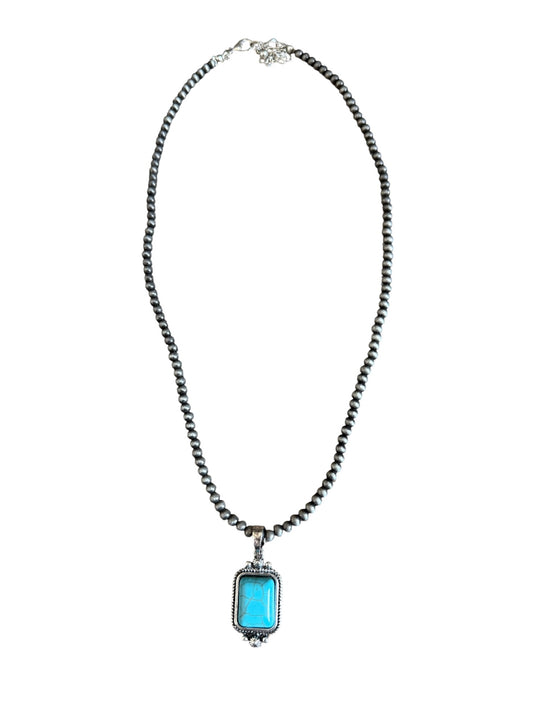 Gunmetal Navajo Pearl Turquoise Pendant Necklace