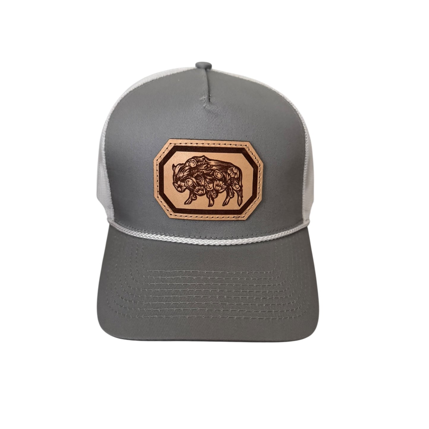 Grey/White Rope Tooled Buffalo Hat