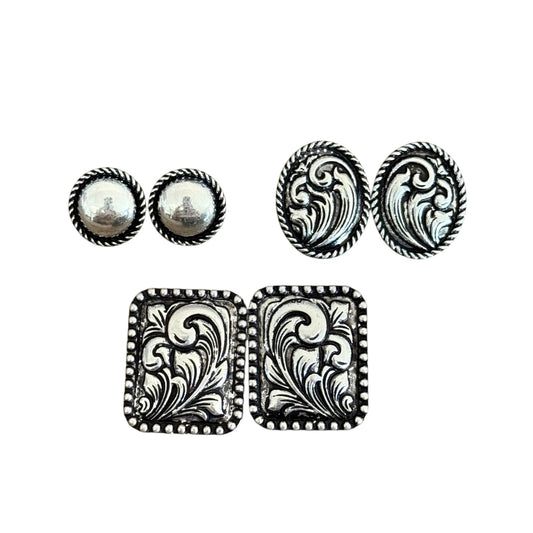 Tooled Silver 3 Pack Earrings