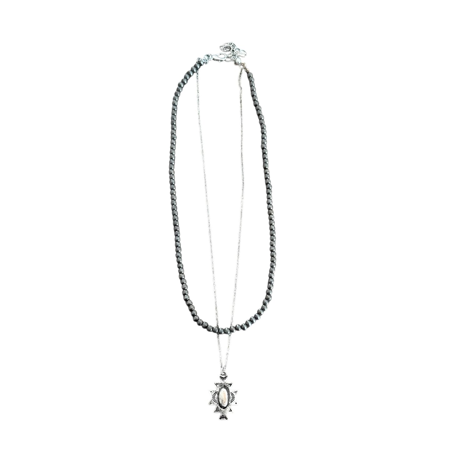 Gunmetal Navajo Pearl Aztec Necklace