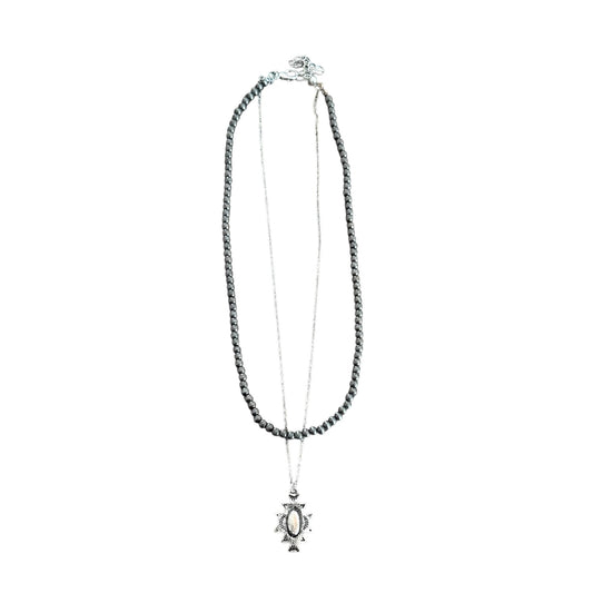 Gunmetal Navajo Pearl Aztec Necklace
