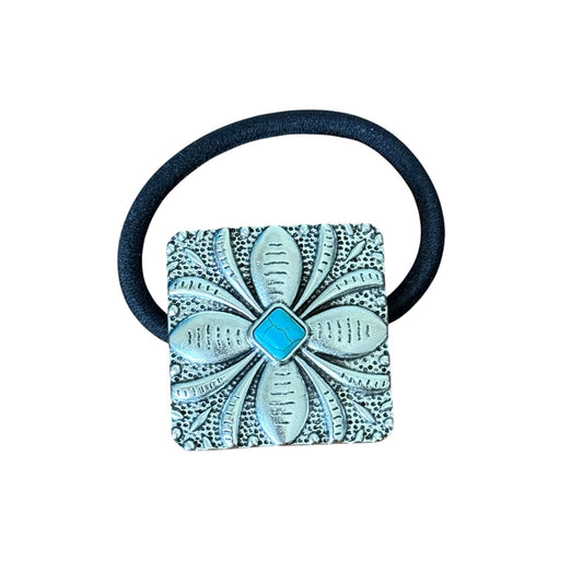 Turquoise Square Concho Hair Tie