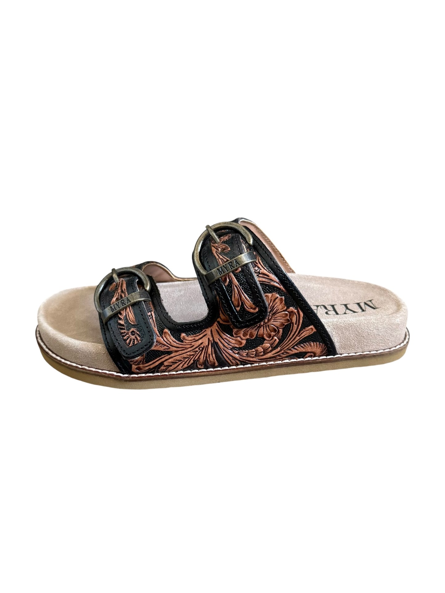 Tooled Black & Brown Floral Sandals