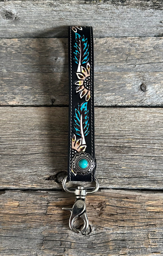 Turquoise Floral Keychain Wristlet