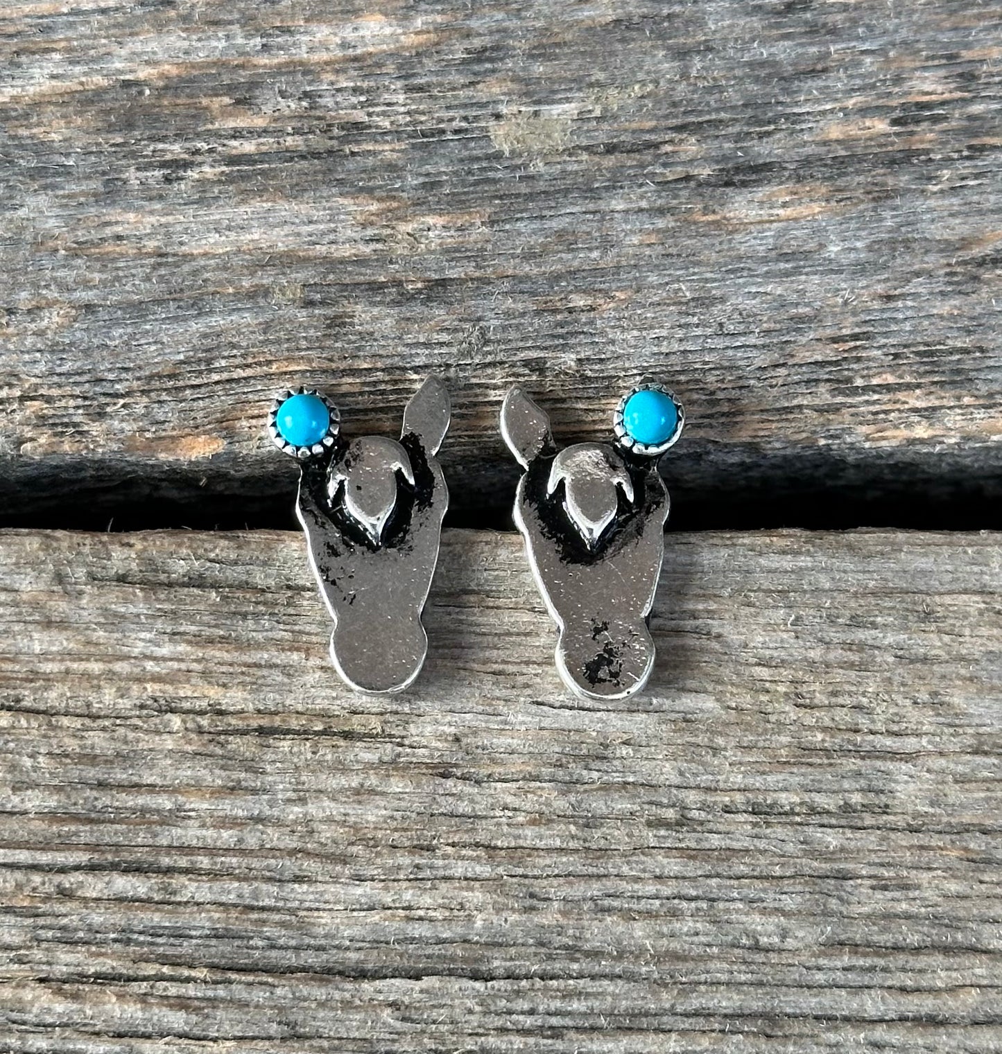 Silver Turquoise Horse Head Earrings