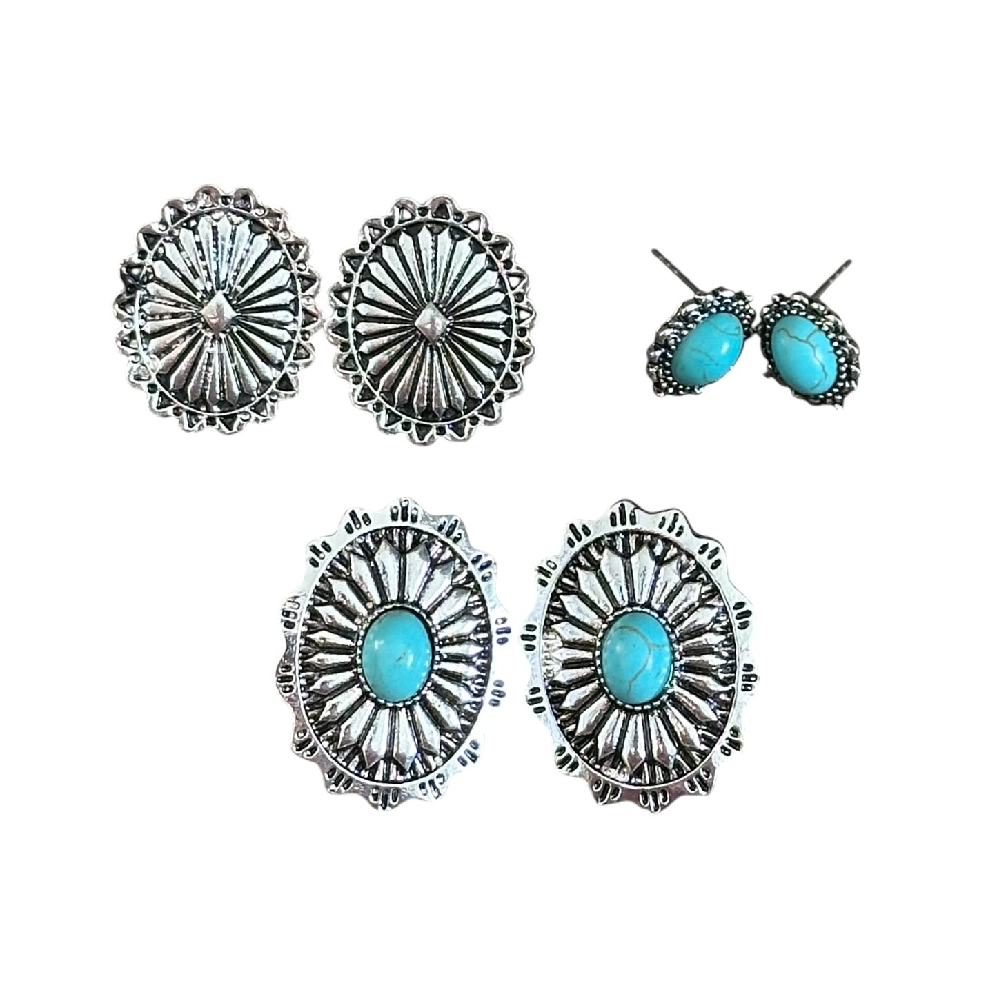 3 Pack Turquoise Concho Earrings