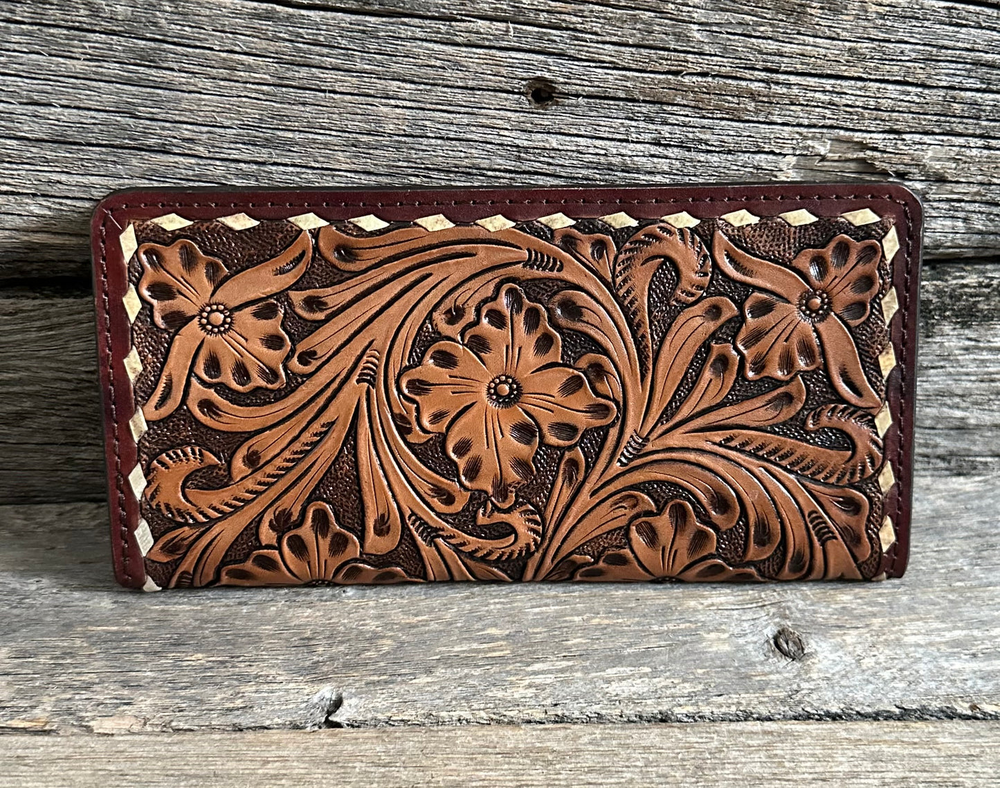 Tooled Floral Buckstitch Wallet