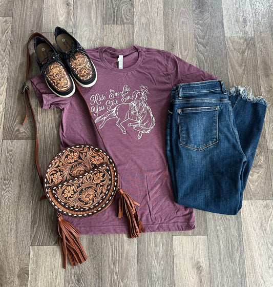 Heather Maroon & Cream Ride ’ Em T-Shirt