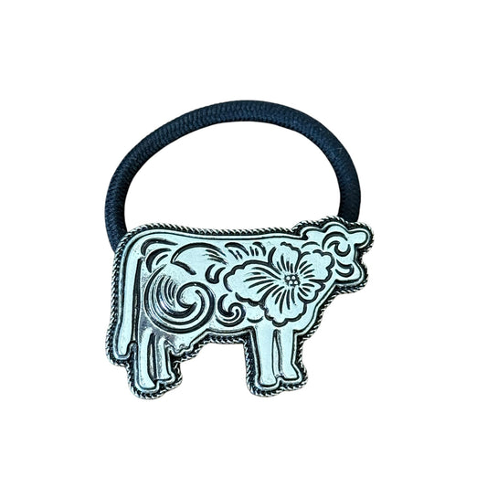 Tooled Cow Hair Tie