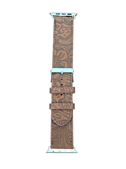 Embossed Tooled Brown Apple Watchband