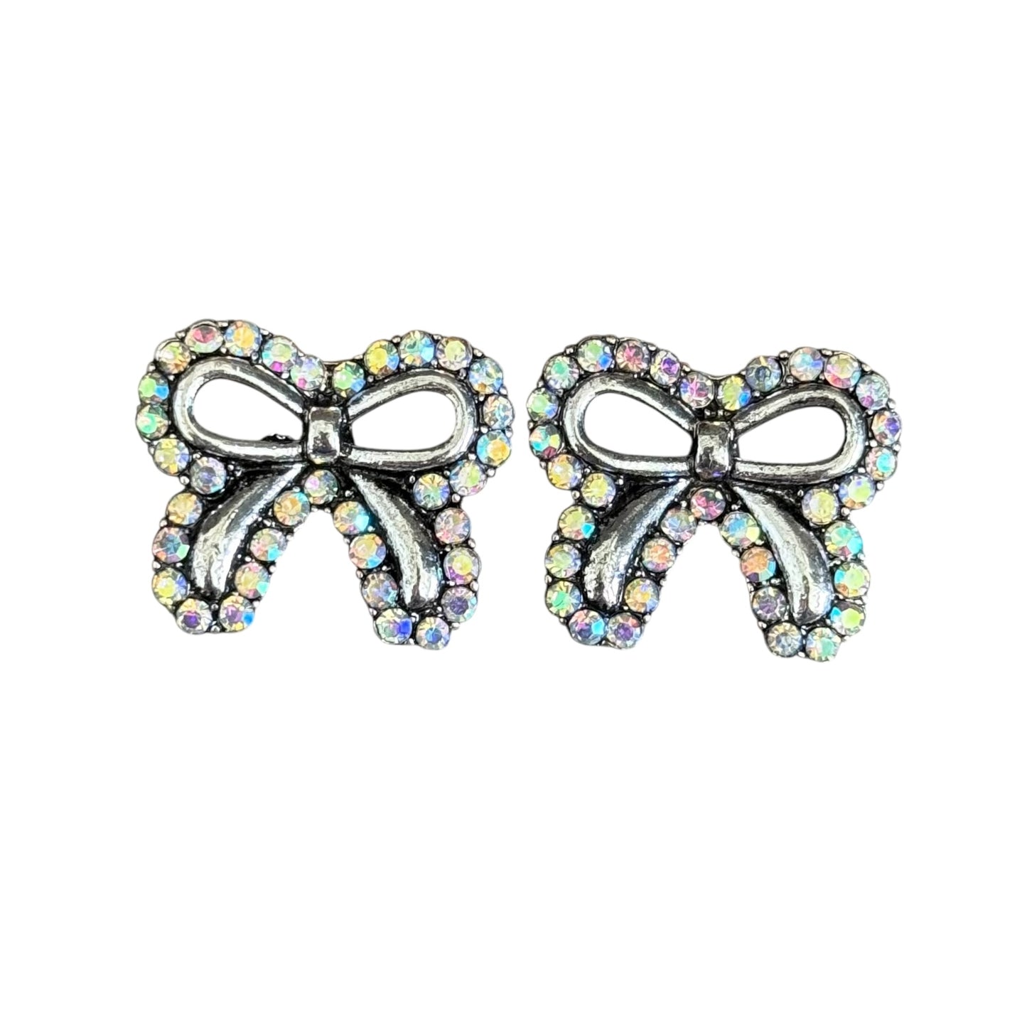Silver Crystal Bow Earrings