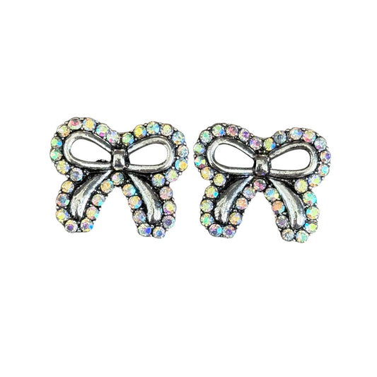 Silver Crystal Bow Earrings