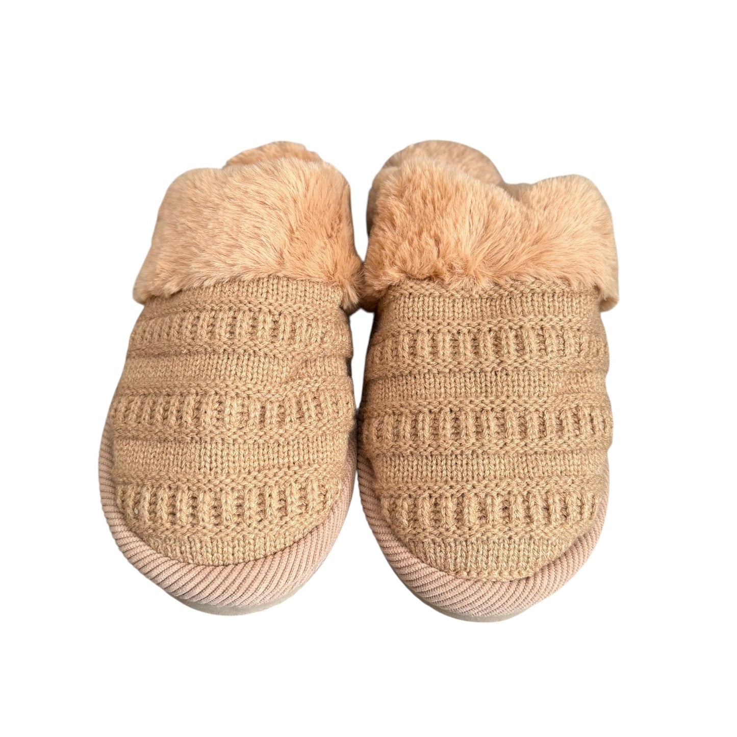 Light Brown Ribbed Slippers